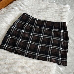 Elegant Brown Plaid Mini Skirt